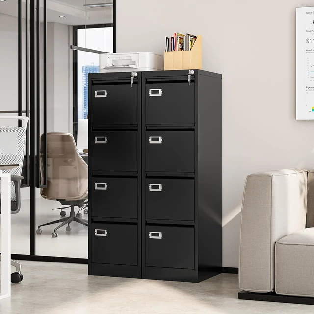 Alt view image 2 of 7 - 4 Drawer File Cabinet with Lock Vertical Small Steel Lockable Storage Cabinet for Hanging Letter/Legal/F4/A4