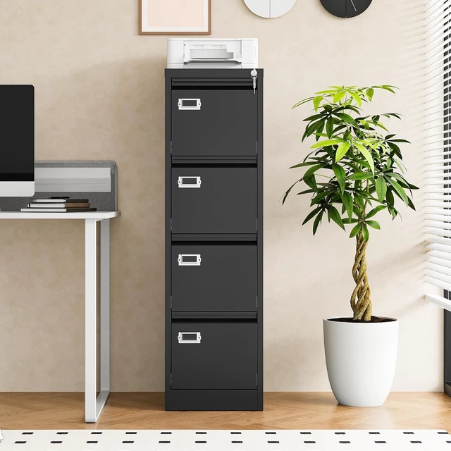 Alt view image 4 of 7 - 4 Drawer File Cabinet with Lock Vertical Small Steel Lockable Storage Cabinet for Hanging Letter/Legal/F4/A4