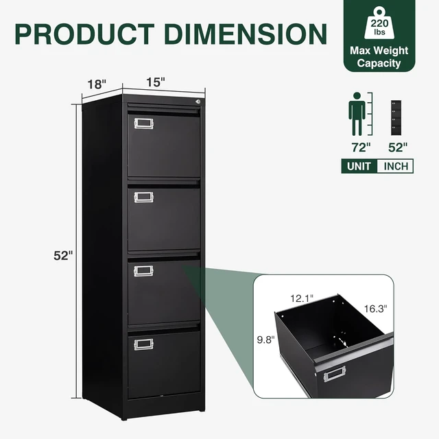 Alt view image 3 of 7 - 4 Drawer File Cabinet with Lock Vertical Small Steel Lockable Storage Cabinet for Hanging Letter/Legal/F4/A4