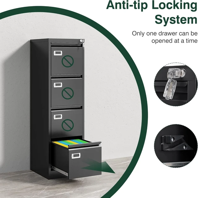 Alt view image 5 of 7 - 4 Drawer File Cabinet with Lock Vertical Small Steel Lockable Storage Cabinet for Hanging Letter/Legal/F4/A4