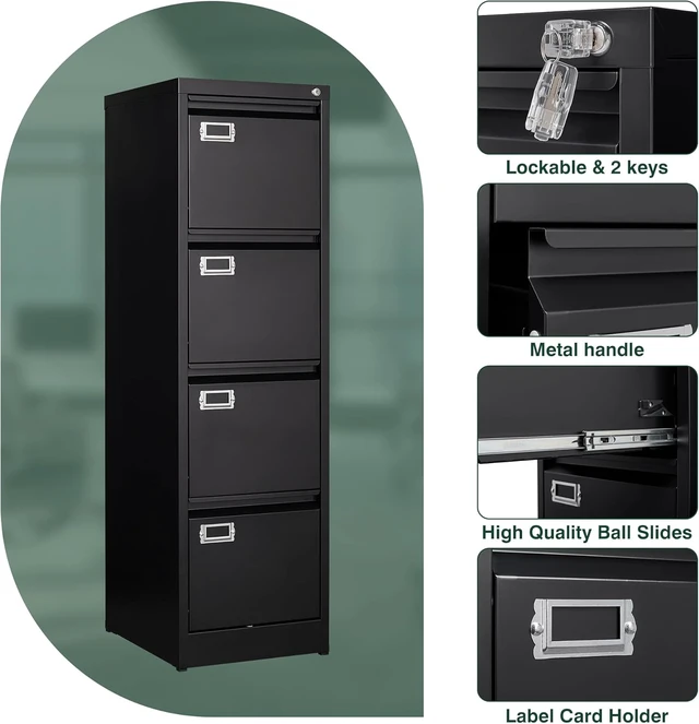 Alt view image 6 of 7 - 4 Drawer File Cabinet with Lock Vertical Small Steel Lockable Storage Cabinet for Hanging Letter/Legal/F4/A4