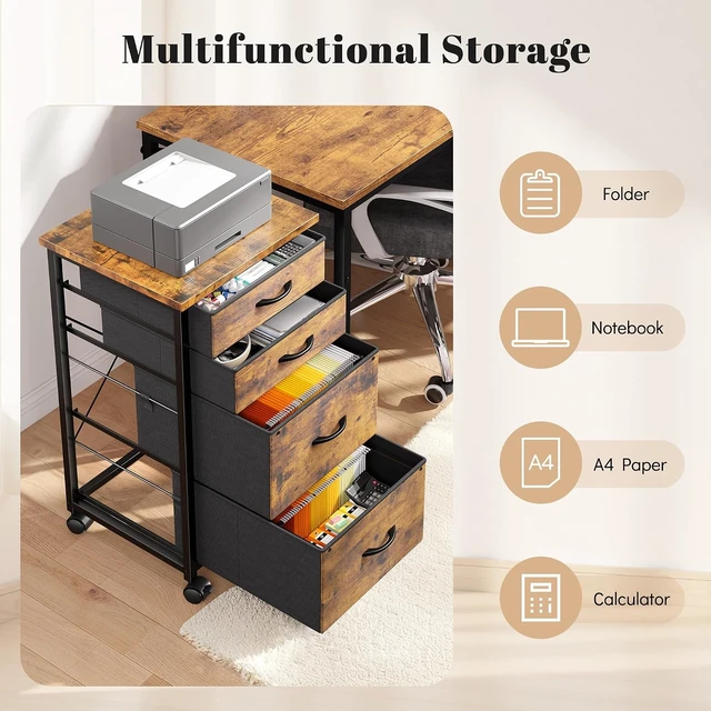 Alt view image 6 of 7 - 4-Drawer Rolling File Cabinet, Fits A4 Letter Size for Home Office