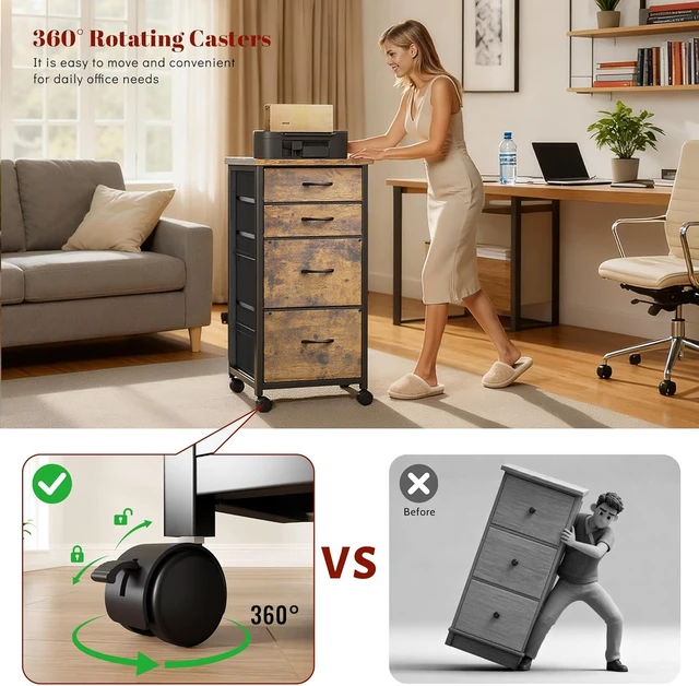 Alt view image 4 of 7 - 4-Drawer Rolling File Cabinet, Fits A4 Letter Size for Home Office