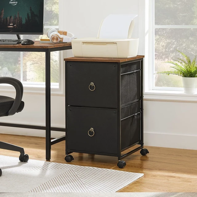 Alt view image 2 of 7 - 2 Drawer Mobile File Cabinet Rolling Printer Stand & Vertical Filing Cart for Home Office, A4/Letter Size, Nonwovens Drawer, Black & Rustic Brown BFK20WJ01