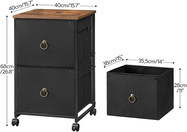 Alt view image 3 of 7 - 2 Drawer Mobile File Cabinet Rolling Printer Stand & Vertical Filing Cart for Home Office, A4/Letter Size, Nonwovens Drawer, Black & Rustic Brown BFK20WJ01