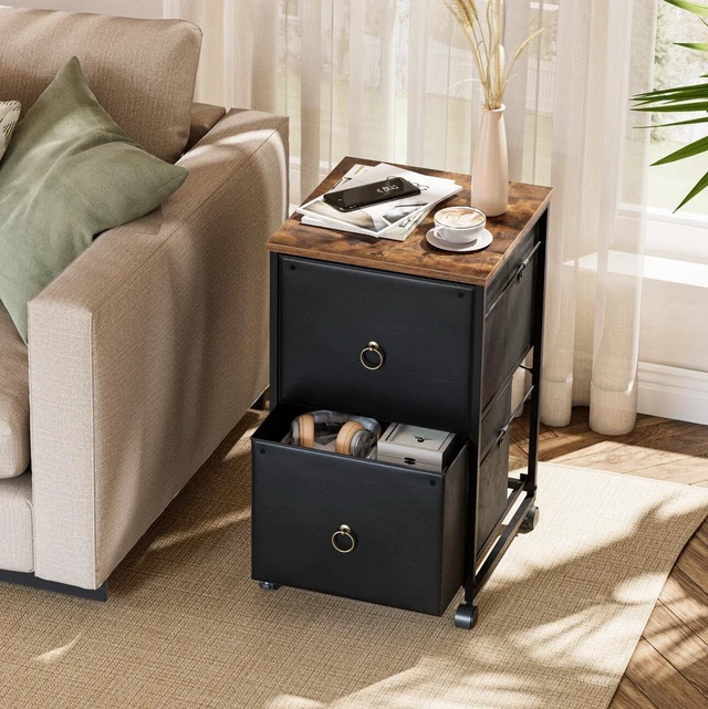 Alt view image 5 of 7 - 2 Drawer Mobile File Cabinet Rolling Printer Stand & Vertical Filing Cart for Home Office, A4/Letter Size, Nonwovens Drawer, Black & Rustic Brown BFK20WJ01