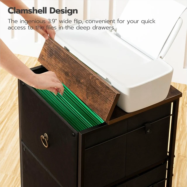 Alt view image 6 of 7 - 2 Drawer Mobile File Cabinet Rolling Printer Stand & Vertical Filing Cart for Home Office, A4/Letter Size, Nonwovens Drawer, Black & Rustic Brown BFK20WJ01