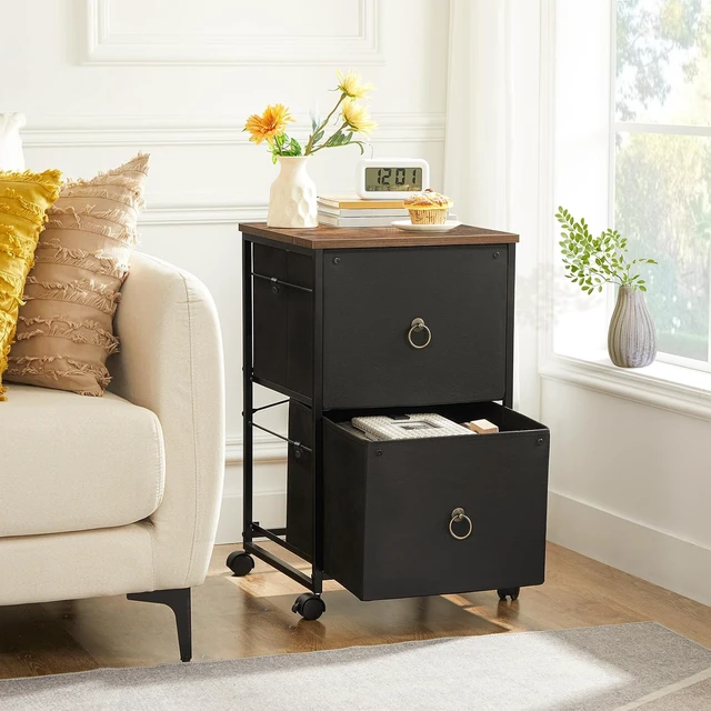 Alt view image 7 of 7 - 2 Drawer Mobile File Cabinet Rolling Printer Stand & Vertical Filing Cart for Home Office, A4/Letter Size, Nonwovens Drawer, Black & Rustic Brown BFK20WJ01