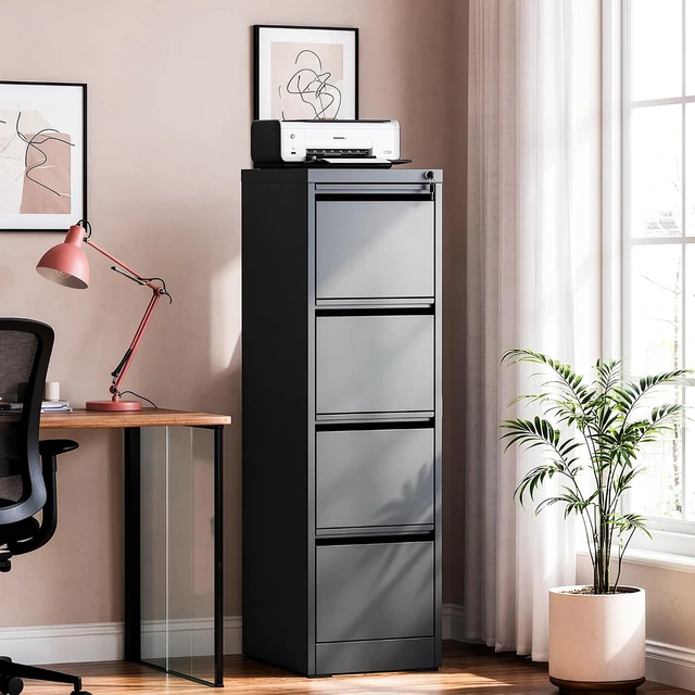Alt view image 2 of 7 - File Cabinet 4 Drawer with Lock Vertical Metal Steel Storage for Letter/Legal Size, Assembly Required (Black)