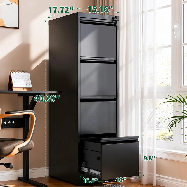 Alt view image 3 of 7 - File Cabinet 4 Drawer with Lock Vertical Metal Steel Storage for Letter/Legal Size, Assembly Required (Black)