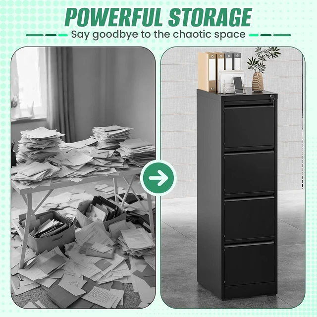 Alt view image 7 of 7 - File Cabinet 4 Drawer with Lock Vertical Metal Steel Storage for Letter/Legal Size, Assembly Required (Black)