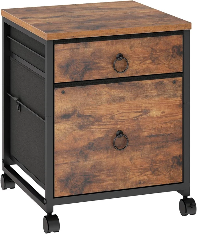 Main image of File Cabinet, 2-Drawer Vertical Mobile Office Cabinet Rolling Printer Stand for A4/Letter Size Files, Nonwovens Drawer, Rustic Brown BF21WJ01