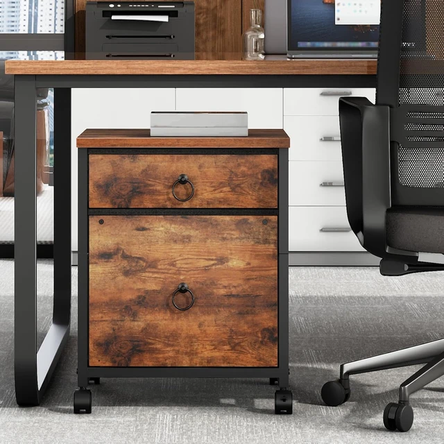 Alt view image 2 of 7 - File Cabinet, 2-Drawer Vertical Mobile Office Cabinet Rolling Printer Stand for A4/Letter Size Files, Nonwovens Drawer, Rustic Brown BF21WJ01
