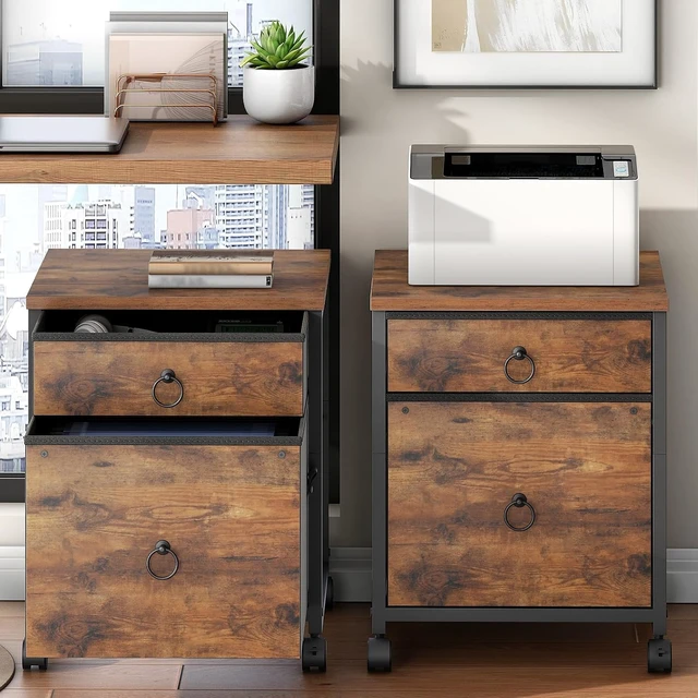 Alt view image 4 of 7 - File Cabinet, 2-Drawer Vertical Mobile Office Cabinet Rolling Printer Stand for A4/Letter Size Files, Nonwovens Drawer, Rustic Brown BF21WJ01