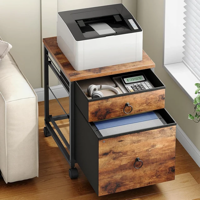 Alt view image 5 of 7 - File Cabinet, 2-Drawer Vertical Mobile Office Cabinet Rolling Printer Stand for A4/Letter Size Files, Nonwovens Drawer, Rustic Brown BF21WJ01