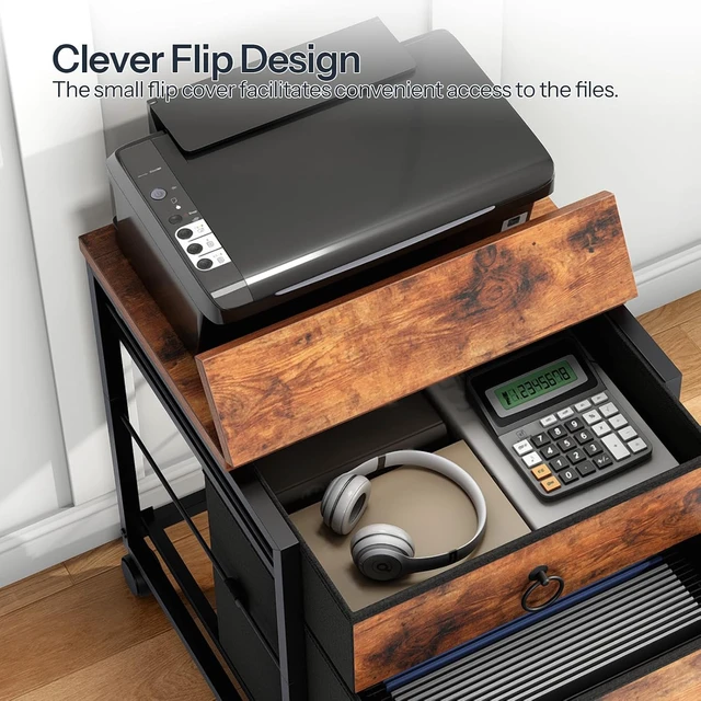 Alt view image 6 of 7 - File Cabinet, 2-Drawer Vertical Mobile Office Cabinet Rolling Printer Stand for A4/Letter Size Files, Nonwovens Drawer, Rustic Brown BF21WJ01