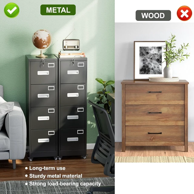 Alt view image 7 of 7 - 4 Drawer Metal File Cabinet with Lock & Wheels, Black
