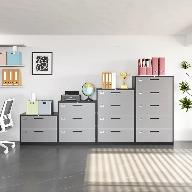 Alt view image 2 of 7 - 3 Drawer Lateral File Cabinet with Lock Gray Metal Steel Lockable Cabinet for Hanging Letter/Legal/F4/A4, Assembly Required