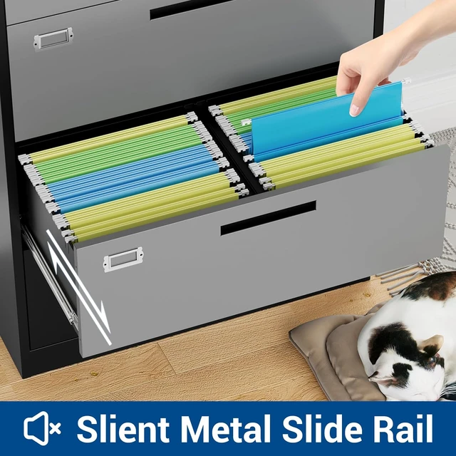 Alt view image 6 of 7 - 3 Drawer Lateral File Cabinet with Lock Gray Metal Steel Lockable Cabinet for Hanging Letter/Legal/F4/A4, Assembly Required