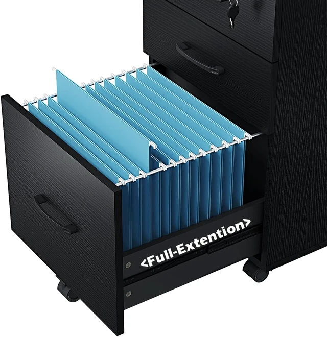 Alt view image 7 of 7 - 3 Drawer Wood Mobile File Cabinet, Under Desk Small Storage for Home Office (Black)