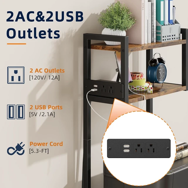 Alt view image 5 of 7 - 3 Drawer File Cabinet with Charging Station 49''H Tall 3-Tier Small Cabinet for Home Office, 20''*15'' for Small Printer, Fabric Drawer, Rustic Brown
