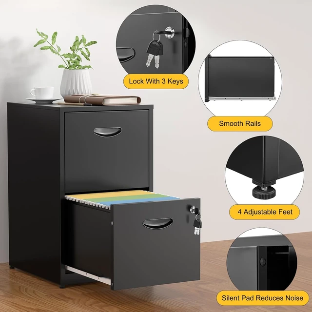 Alt view image 5 of 7 - 2 Drawer Metal Office File Cabinet with Lock, Black