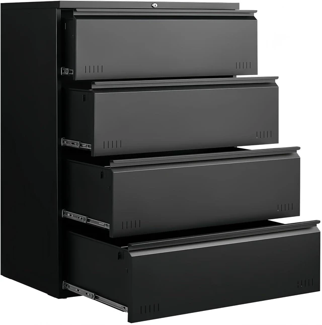 Main image of Lateral 4 Drawer File Cabinet with Lock Heavy Duty Metal Cabinet for A4/Letter/Legal, Home Office (Matte Black)