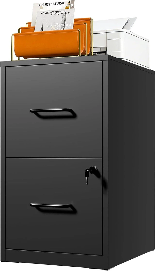 Main image of 2 Drawer File Cabinet with Lock Metal Vertical Cabinet for Hanging Legal/Letter/A4, Office Storage, Require Assembly, Black