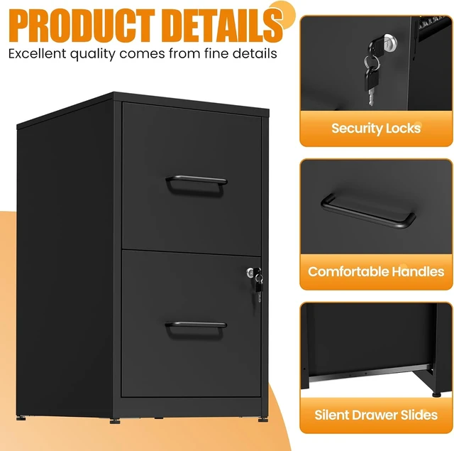 Alt view image 5 of 7 - 2 Drawer File Cabinet with Lock Metal Vertical Cabinet for Hanging Legal/Letter/A4, Office Storage, Require Assembly, Black
