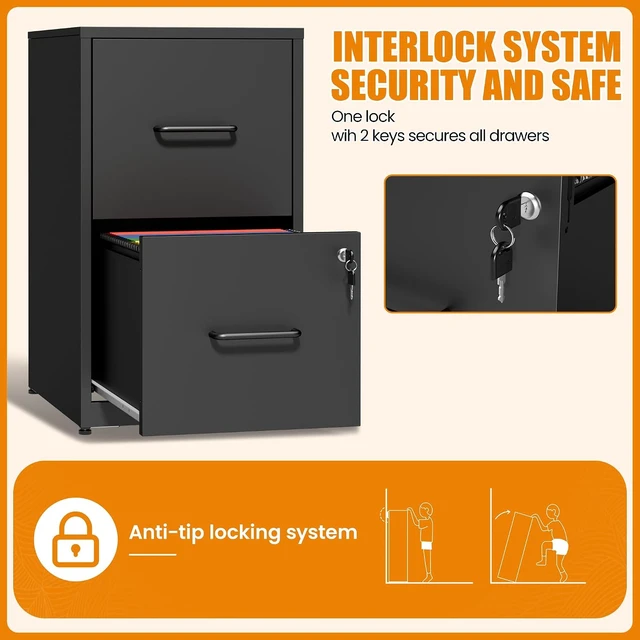 Alt view image 6 of 7 - 2 Drawer File Cabinet with Lock Metal Vertical Cabinet for Hanging Legal/Letter/A4, Office Storage, Require Assembly, Black