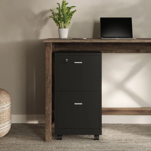 Main image of Black 2-Drawer Wooden File Cabinet with Lock, 16 x 27