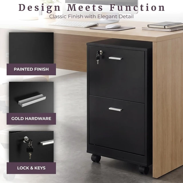Alt view image 3 of 7 - Black 2-Drawer Wooden File Cabinet with Lock, 16 x 27