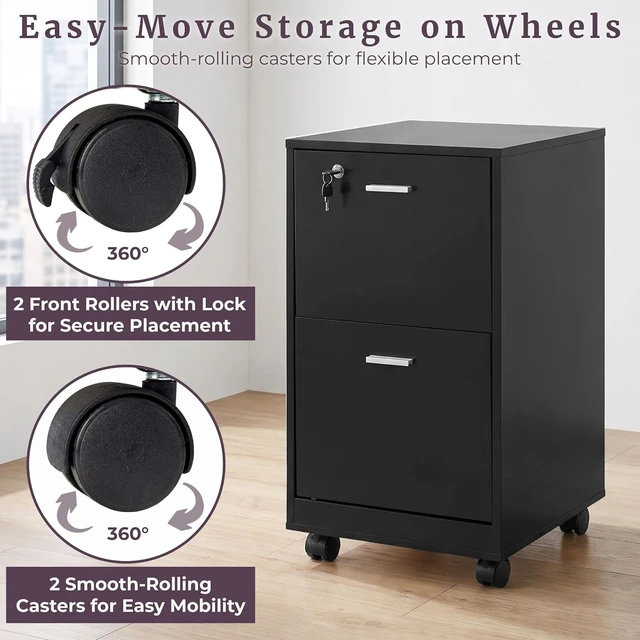 Alt view image 4 of 7 - Black 2-Drawer Wooden File Cabinet with Lock, 16 x 27