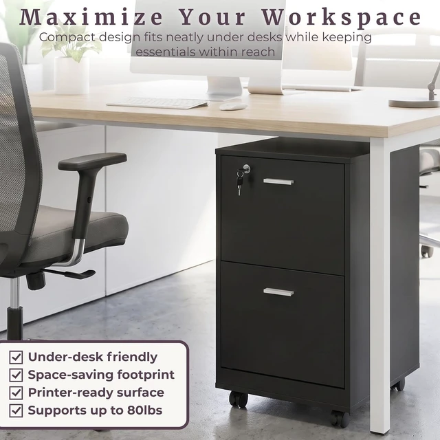 Alt view image 6 of 7 - Black 2-Drawer Wooden File Cabinet with Lock, 16 x 27