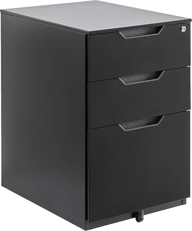 Main image of 3-Drawer Mobile File Cabinet with Lock Rolling Cabinet for Hanging Files, Black, 20.71" D x 15.51" W x 24.29" H