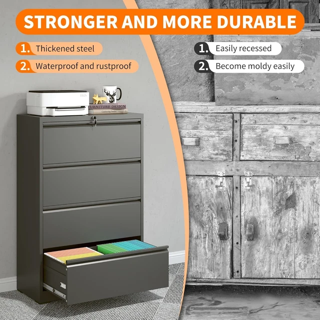 Alt view image 6 of 6 - 4 Drawer Lateral Black Metal File Cabinet with Lock