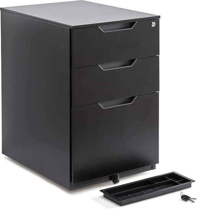Alt view image 3 of 6 - 3-Drawer Mobile File Cabinet with Lock Rolling Cabinet for Hanging Files, Black, 20.71" D x 15.51" W x 24.29" H