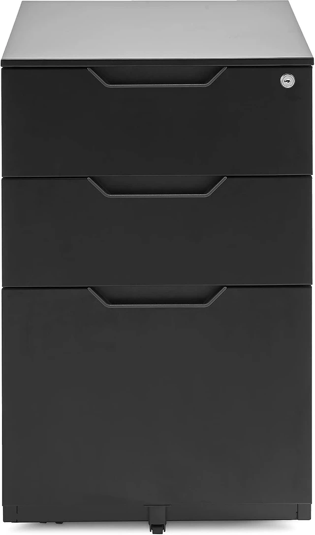 Alt view image 5 of 6 - 3-Drawer Mobile File Cabinet with Lock Rolling Cabinet for Hanging Files, Black, 20.71" D x 15.51" W x 24.29" H