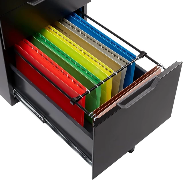 Alt view image 4 of 6 - 3-Drawer Mobile File Cabinet with Lock Rolling Cabinet for Hanging Files, Black, 20.71" D x 15.51" W x 24.29" H