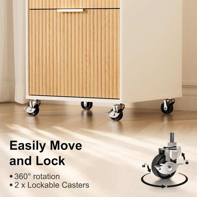 Alt view image 3 of 6 - 3 Drawer Fluted Mobile File Cabinet with Lock Rolling Printer Stand Table, Under Desk Wooden Cabinet for Letter/A4 (Oak)
