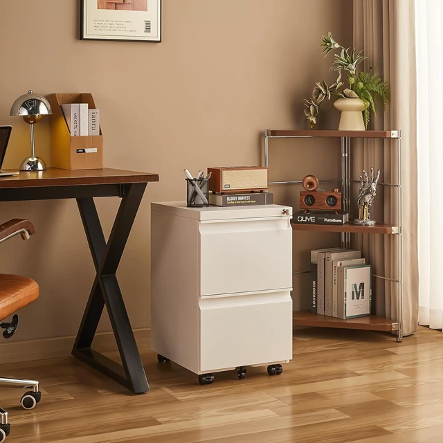 Alt view image 2 of 7 - 2 Drawer Metal File Cabinet Fully Assembled Locking Cabinet with Anti-Tipping Wheels, Quiet Slide, Heavy-Duty Steel, Fits A4 Letter Legal, Matte White