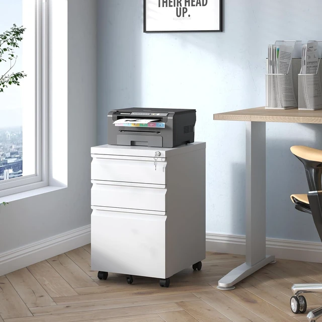 Alt view image 7 of 7 - 3 Drawer File Cabinet with Lock Under Desk Locking Cabinet for A4/Letter/Legal, Fully Assembled Expect Casters, Matte White