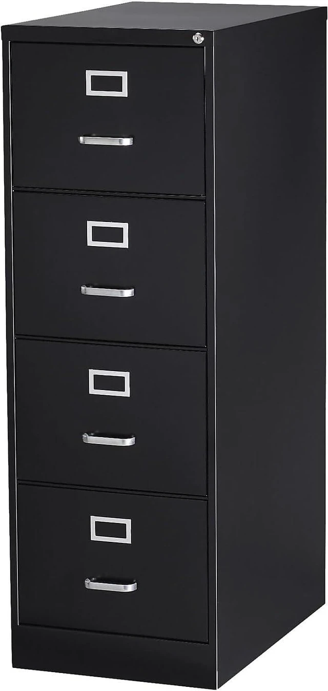 Main image of Commercial 4-Drawer Vertical File Cabinet, Locking, Letter, Black, 22-inch D (22337D)