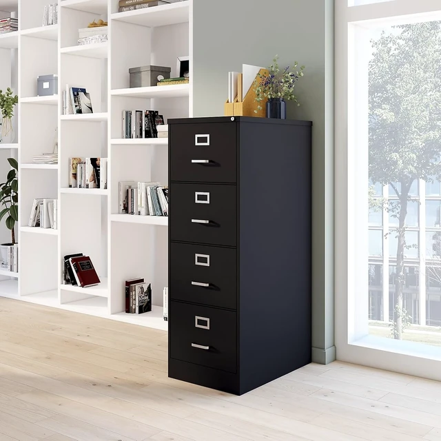 Alt view image 2 of 7 - Commercial 4-Drawer Vertical File Cabinet, Locking, Letter, Black, 22-inch D (22337D)