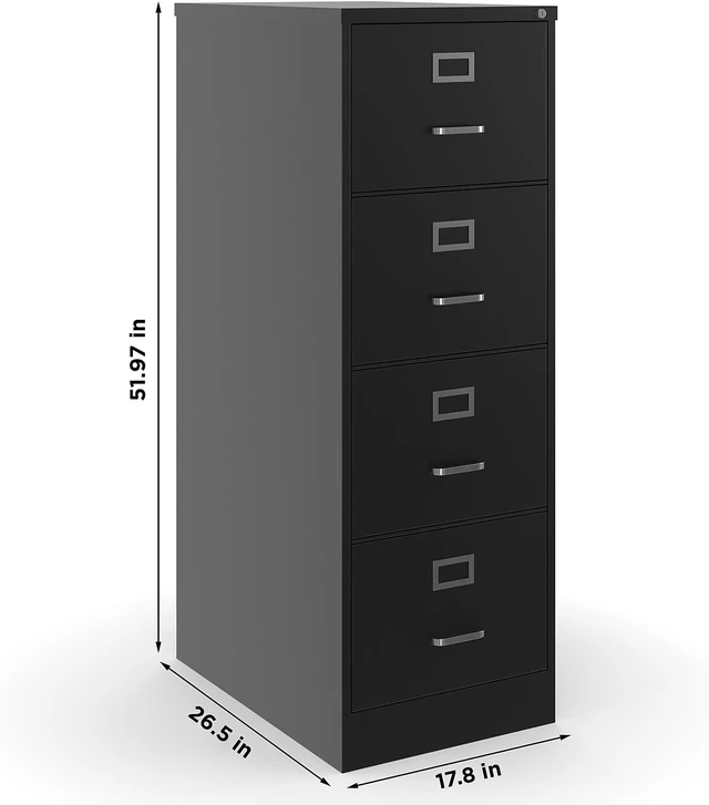 Alt view image 3 of 7 - Commercial 4-Drawer Vertical File Cabinet, Locking, Letter, Black, 22-inch D (22337D)