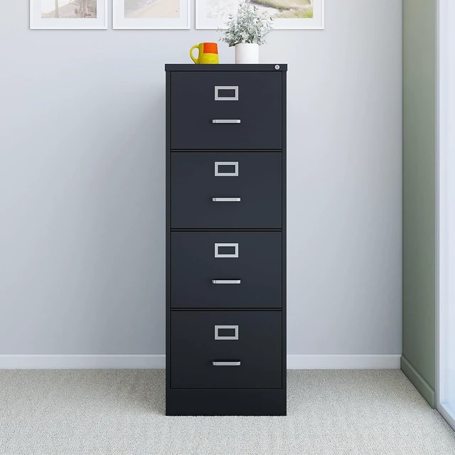 Alt view image 7 of 7 - Commercial 4-Drawer Vertical File Cabinet, Locking, Letter, Black, 22-inch D (22337D)