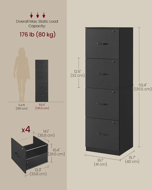 Alt view image 3 of 6 - 4 Drawer File Cabinet with Locks for A4, Letter Sized Documents