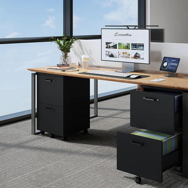 Alt view image 7 of 7 - 2 Drawer Small Rolling Wood File Cabinet, Black