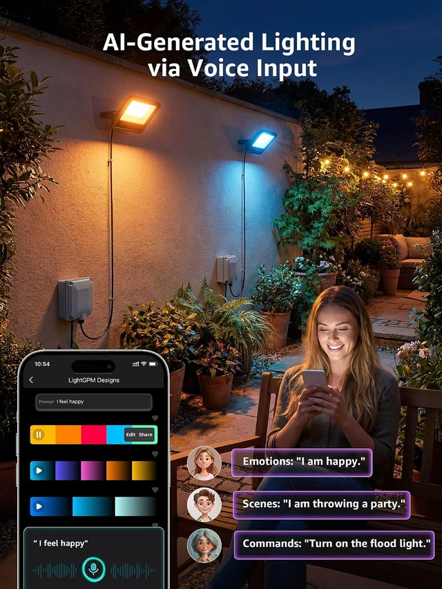 Alt view image 5 of 7 - F2 AI Flood Lights Outdoor 30W LED Smart Landscape Lighting with APP Control, IP65 Waterproof, 2700LM RGBW Color Changing, 2700K Warm White & 16M Colors, 4 Packs