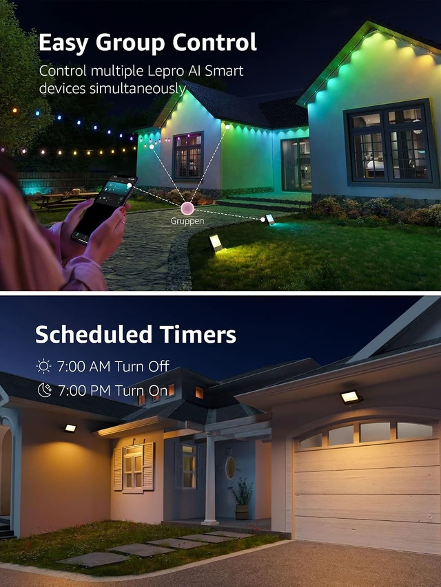 Alt view image 6 of 7 - F2 AI Flood Lights Outdoor 30W LED Smart Landscape Lighting with APP Control, IP65 Waterproof, 2700LM RGBW Color Changing, 2700K Warm White & 16M Colors, 4 Packs